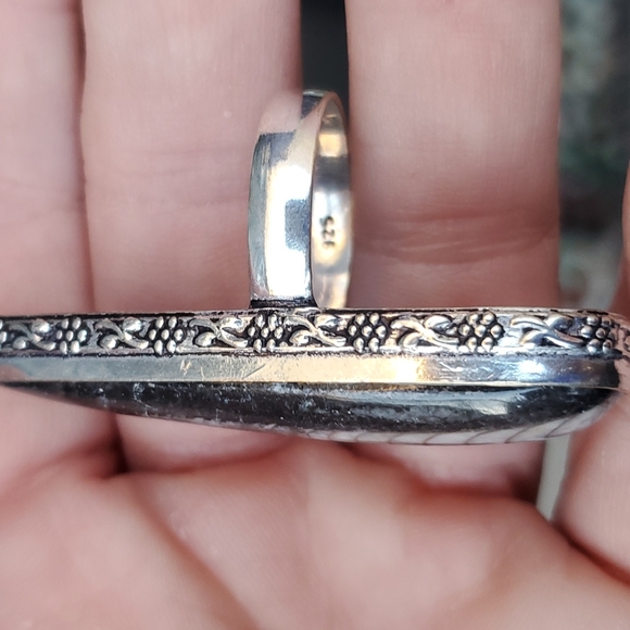 New Oversized Orthoceras Fossil 925 Silver Statement Ring. - Picture 9 of 16